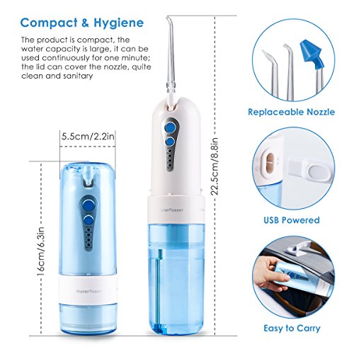 Eurobuy Dental Water Flosser Cordless,Teeth Cleaner,Oral Irrigator Professional Rechargeable Portable Dental Gum Flosser with 5 Jet Tips for Home,Travel,Adults,Kids,Oral & Nose Care
