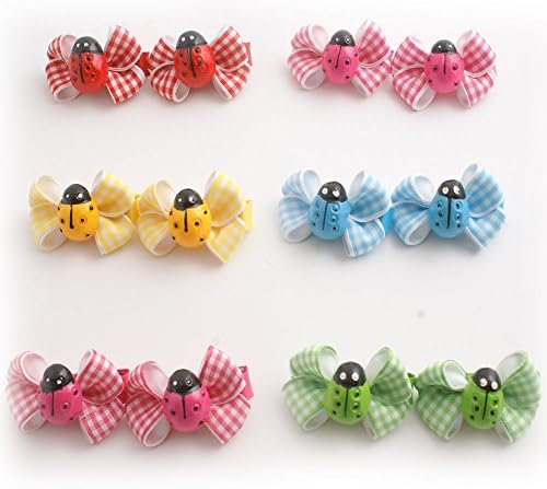 WonderfulDress Little Girls Ladybug Bow Hair Clip 12 Pcs Set (One Size, Check Pattern Ladybug)