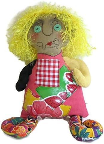Hand Painted Mojo Mama Soft Good Luck VooDoo Doll "Goldie" OOAK Collectible with Healing Crystal Pendant