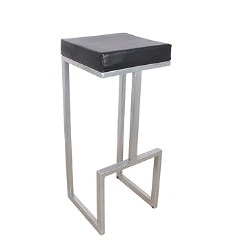 Store Indya Iron Bar Chair/Modern Bar Stool with Black Square Cushioned Faux Leather Seat