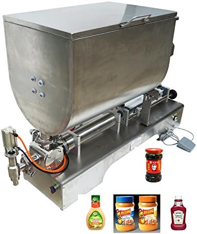 Techtongda Sauce Filling Mixing Machine 100-1000ml 110V Thick Paste Filling Machine Big Mixing Hopper Packed with Two Wooden Box(Item#160420)