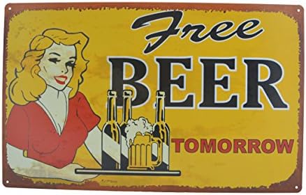 Beer And Wine Tin Signs (Free Beer Tomorrow)