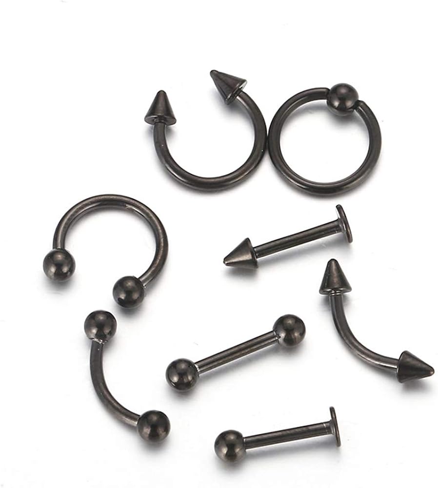 EVBEA 9PCS Nose Ring Surgical Steel Helix Piercing Earrings 18G Hoop Ring Lip Bars Helix Daith Cartilage Tragus Nose Studs Septum Piercing Jewellery (Black)