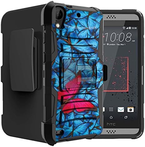 Untouchble Case for HTC Desire 530| HTC Desire 630 Butterfly Case [Heavy Duty Clip]- Shockproof Swivel Holster Case with Built in Kickstand - Blue Pink Butterfly