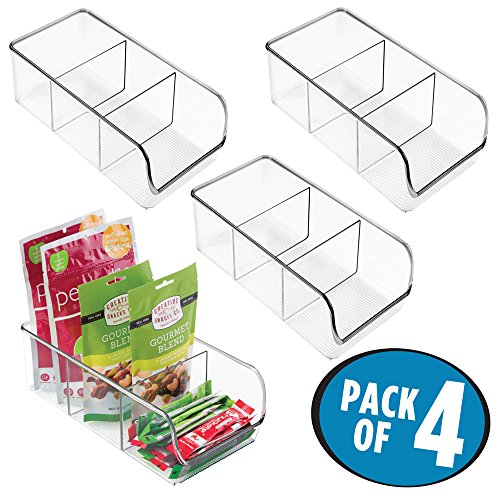 mDesign Kitchen Storage Organizer Bins for Refrigerator, Pantry, Cabinet - Divided 3 Compartment, Pack of 4, Clear