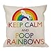 HGOD DESIGNS Throw Pillow Case Keep Calm and Poop Rainbows Unicorn Cotton Linen Square Cushion Cover Standard Pillowcase for Men Women Home Decorative Sofa Bedroom Livingroom 18 x 18 inch