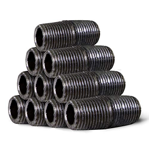 Everflow Supplies NPBL1200-10, Steel Nipple Pipe, Build Vintage DIY Furniture With Pre Cut Industrial Iron Pipe, Threaded Malleable Pipe  1/2" x 1" Black ( Pack Of 10)