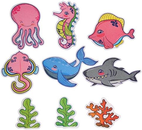 アンチスリップバスステッカー 9ピースカラフルな漫画安全な滑り止めステッカー浴室キッチン強力な接着ステッカーマット高齢者と子供のため Seal限定商品 海産魚