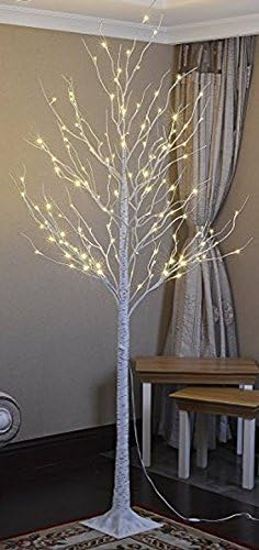 7' White Irridescent Glitter Twig Tree w/ 120 White LED lights