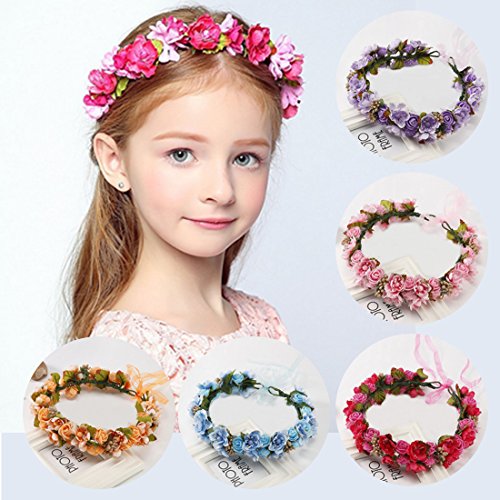 A-SZCXTOP Bridal Flower Garland Headband Hair Wreath Halo with Adjustable Ribbon, Bridesmaid & Flower Girls for Wedding Festivals, Photography - Thumbnail 3
