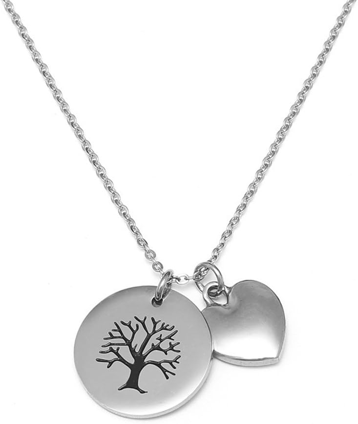 Dolovely Family Tree of Life Pendant Necklace Pearl Heart Disc Stainless Steel Jewelry Gift for Women Mom