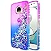 Moto Z Force Case wtih [Tempered Glass Screen Protector], NageBee Quicksand Liquid Floating Shiny Glitter Flowing Bling Diamond Case for Motorola Moto Z Force Droid XT1650 (2016) - Purple/Blue