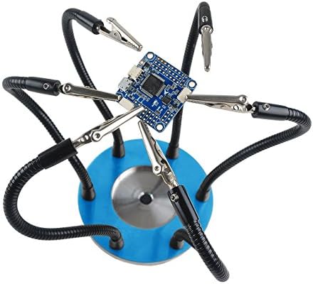 ZCGC Soldering Station Tool with 6pcs Helping Hands -- Silver Non-slip 304 Stainless Steel Base 3pcs Black Flexible Strong Arm 3pcs Black Flexible Soft Arm 360 Degree Swiveling Clips -- Blue
