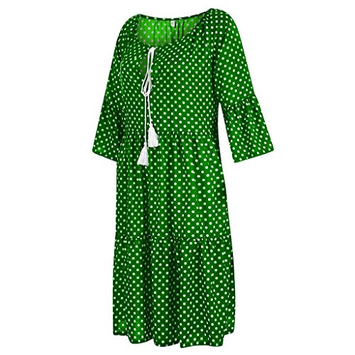 Dresses for Women Vintage Polka Dot Tie Neck Tassel A-LIne Swing Mini Dress Long Sleeve Causal Basic T-Shirt Dress
