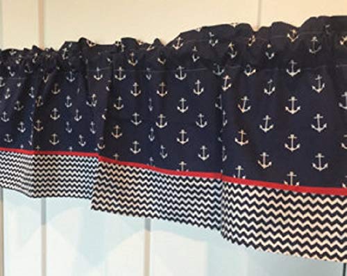 Amazon Com Navy Nautical Anchors With Chevron Curtain Valance