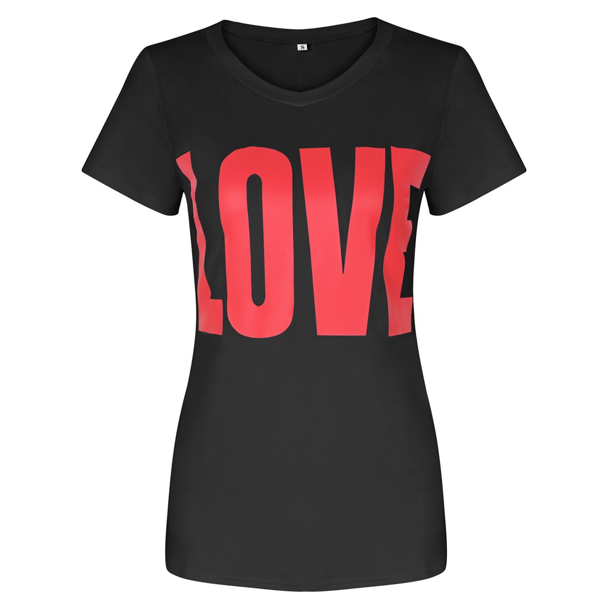 ECOLIVZIT Juniors V-Neck Short Sleeve T Shirt Casual Tees Tops LOVE Print