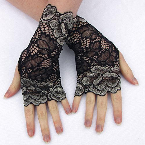 Black Rose lace fingerless gloves Holiday Fashion Cosplay Steampunk Lolita