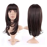 Heat Resistant Synthetic Wig with Bang Brown 12 Styles Long Hair Full Head 13.5'' / 13.5 inch+Stretchable Elastic Wig Net for Women Girls Lady,#2 Dark brown