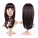 Heat Resistant Synthetic Wig with Bang Brown Japanese Kanekalon Fiber 12 Styles Long Hair Full Head 13.5'' / 13.5 inch+Stretchable Elastic Wig Net for Women Girls Lady,#2 Dark brown