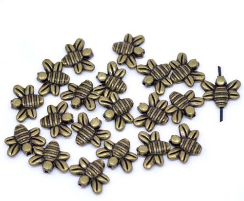 Rockin Beads Brand, 48 Antiqued Brass/gold Plated Casted Bee Beads 14x12mm with 1mm Hole Zinc Metal Spacers