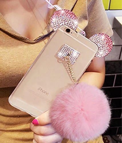 Max BLV Samsung Galaxy J3 Emerge/J3 2017/J3 Prime/J3 Mission/J3 Eclipse/J3 Luna Pro/Sol 2/Amp Prime 2/Express Prime 2 Mouse Ears Diamond Rhinestone Rabbit Fur Ball Phone Case