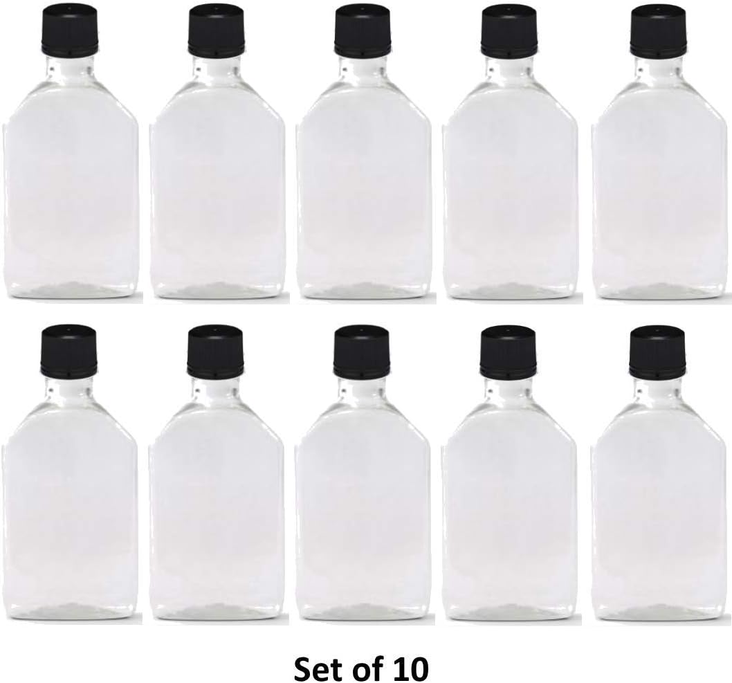 50 ml (1.7 Oz.) Premium Quality Flask Clear Plastic PET Bottle for Beverage, Alcohol or Oil with Temper evident caps (10 Pack)