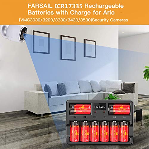 Rechargeable Arlo Batteries and Charger, FARSAIL 8-Pack 700mAH 123A Rechargeable Batteries with Charger for Arlo VMC3030 VMK3200 VMS3130 3230C 3430 3530 Wireless Security Cameras