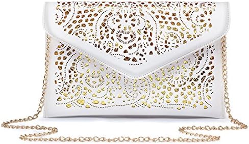 Womens Leather Handbag Perforated Cut Out Flower Evening Party Clutch Purse Envelope Cross Body Bag