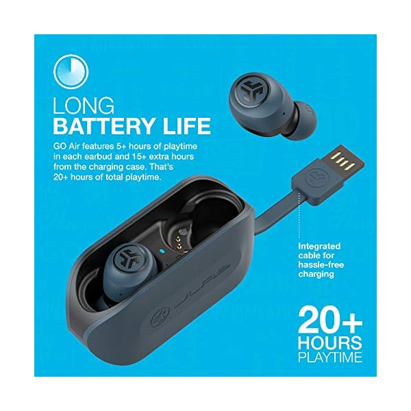 JLab-Audio-Go-Air-True-Wireless-Earbuds-Bluetooth-Wireless-Headphones-and-USB-Charging-Case-with-Dual-Connect-Custom-EQ3-Sound-and-Smallest-Fit-Ever-Navy JLab Go Air Wireless Earphones, True Wireless Ear Buds with USB Charging Case, Bluetooth Earbuds with Dual Connect and…