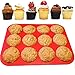 BakeWarePlus 12 Cups Silicone Muffin Cupcake Pan Baking Mold Red Non-stick Reusable and Heat Resistant