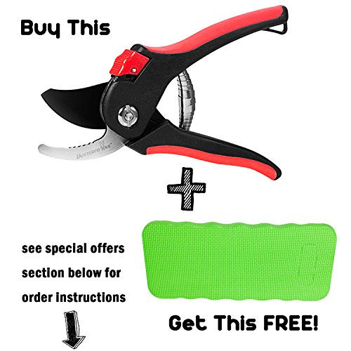 Butterfly Love Garden Pruning Shears, 8" Professional Bypass Hand Pruners with SK-5 Sharp Steel Blade and Safety Lock, Heavy Duty Tree Trimmers Secateurs, Clippers for the Garden