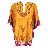 Womens Poncho Top Blouse Yellow Tie Dye Boho Caftan Cover Up