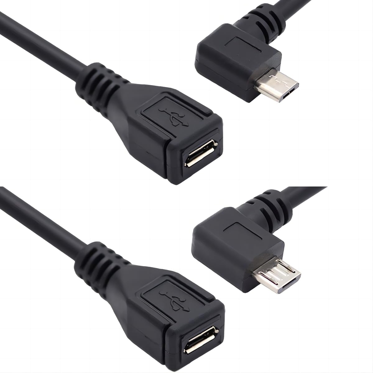 CY Micro USB 2.0 Male to Micro USB 2.0 Female Extension Cable Left & Right 90 Degree Angled Full Pin Connected 0.5M