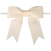 Meseey Pre-Tied Ivory Grosgrain Bows for Christmas Treat Bags & Crafts – 3" Twist Tie Bows 30 Pack for Cake Pop Toppers, Gift Wrapping, Tree Decor & Party Favors (Ivory, 30)