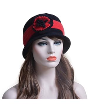 Two-Tone Retro Womens Wool Warm Flower Band Dress Bucket Cloche Cap Hat A217