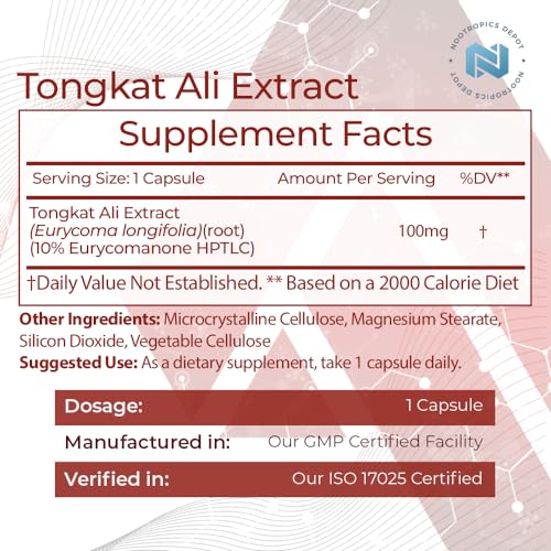 Nootropics Depot Tongkat Ali Extract Capsules 100mg 60 Count 10