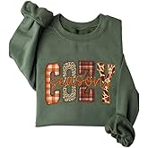 Quzawgohe Cozy Season Sweatshirt for Women Crewneck Sweatshirts Coffee Weather Pullover Casual Fleece Long Sleeve Shirt Top