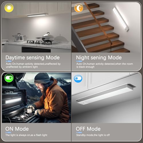 Schrankbeleuchtung LED mit Bewegungsmelder 2 Stück Schranklicht Schrankleuchte Led Leiste Batterie USB Wiederaufladbar Unterbauleuchte Küche für Kleiderschrank, Treppe, Kofferraum, RV