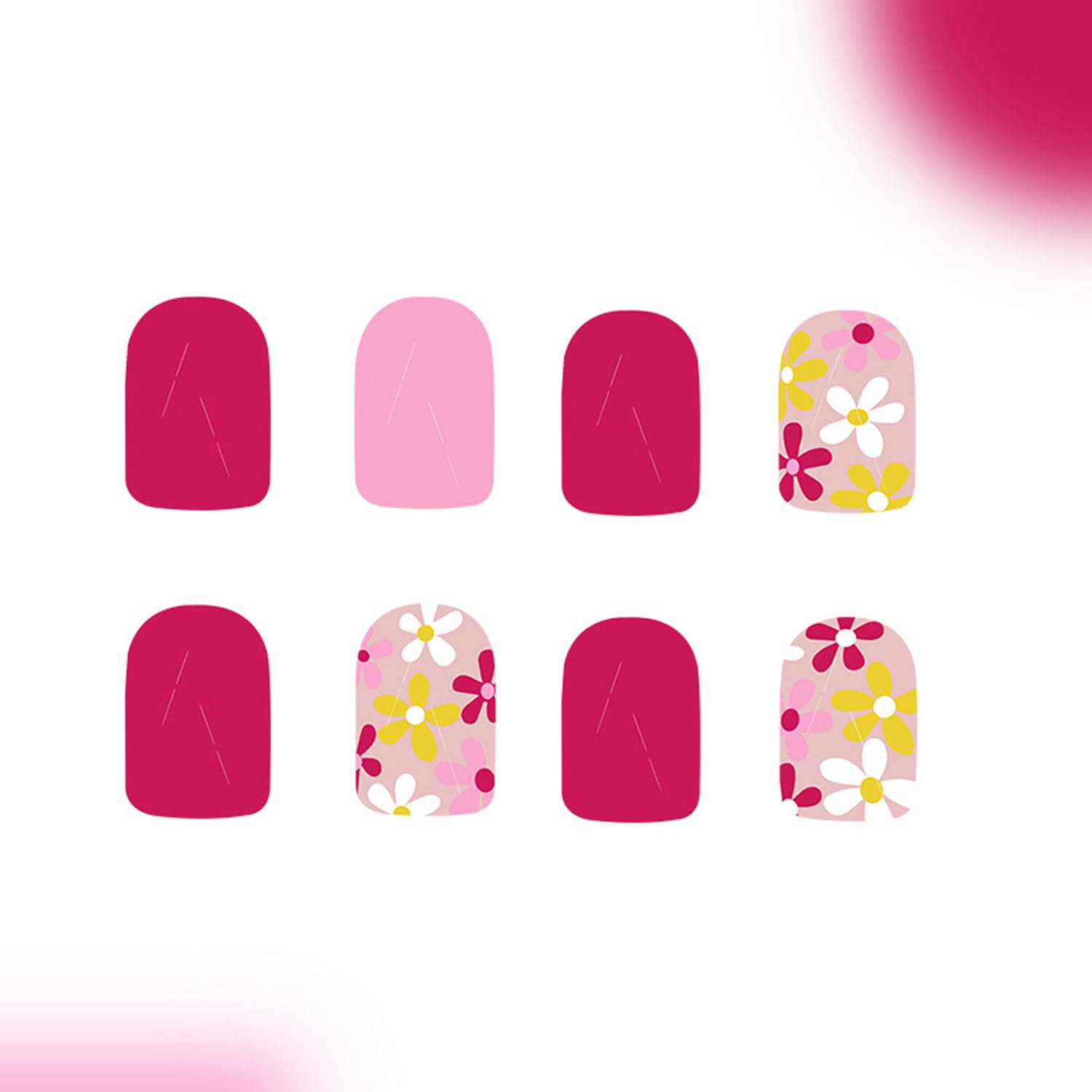 Flower Press on Nails Square Short Cute Fake Nails with Floral Design Glue on Nails Glossy Small Flowers False Nails Press ons Spring Stick on Nails Acrylic Artificial Nails for Women and Girls 24PCS - Image 2