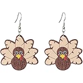 Pingyongchang Cute Handmade Thanksgiving Wood Dangle Earrings for Women Autumn Fall Pumpkin Turkey Wood Earrings Thanksgiving Holiday Jewelry Fall Gifts