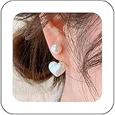 Sttiafay Boho Heart Pearl Ear Jacket Earrings Gold Pearl Heart Studs Earrings Pearl Front Back Earrings Love Heart Earrings Jewelry for Women