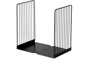 JIARI Metal Bookends with Vertical Bars, 7.87 x 5.11 x 4.33 inches, Black Book Organizer Supports for Shelves, Non-Skid 1Pairs (Beeline Black)