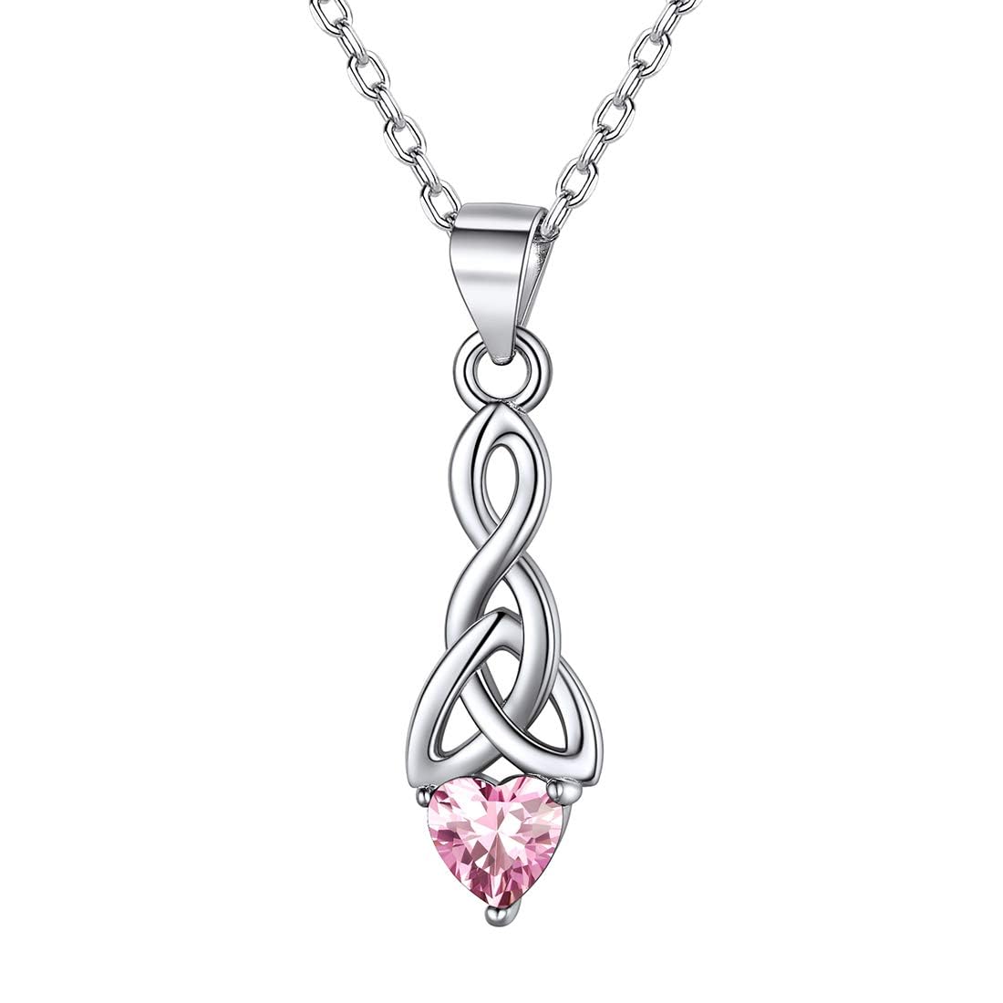 ChicSilver Sterling Silver Necklace Womens Celtic Knot Jewellery 925 Silver October Tourmaline Neck Charm Sturdy Chain 18"+2" inches