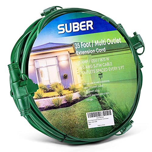 7 Outlet 35 FT Multi Plug Extension Cord Outlets Spaced Every 5 Feet
