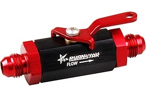 RYANSTAR RACING Ryanstar AN6 Fuel Shut Off Valve 6AN to 6AN Male Fitting Aluminum Anodized Black&Red
