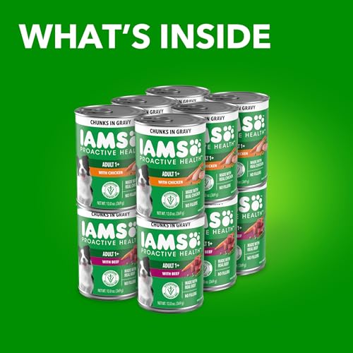 IAMS PROACTIVE HEALTH WET DOG FOOD ADULT, CANNED DOG FOOD, CHICKEN CHUNKS IN GRAVY AND BEEF CHUNKS IN GRAVY, 13 OZ. CANS, PACK OF 12