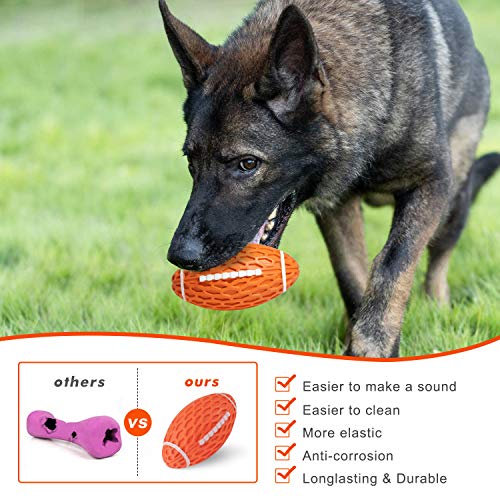 YOUMI Dog Chew Squeaky Toy Ball, Dog Interactive Toy for Aggressive Chewers, Durable Dog Toys Rugby Shape for Dogs, Rubber Chew Ball with Squeaker, Makes Dog Fun, for Fetch Game and Outdoor Play
