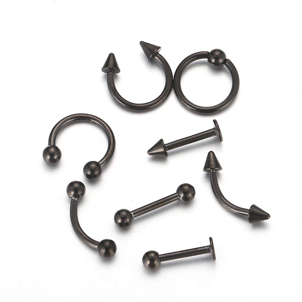 EVBEA 9PCS Nose Ring Surgical Steel Helix Piercing Earrings 18G Hoop Ring Lip Bars Helix Daith Cartilage Tragus Nose Studs Septum Piercing Jewellery (Black)