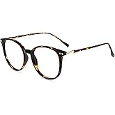 Firmoo Blue Light Blocking Glasses for Women/Men, Oversize Bluelight Glasses Vintage Round Tortoise Shell Computer Glasses Anti Glare Reduce Eye Strain