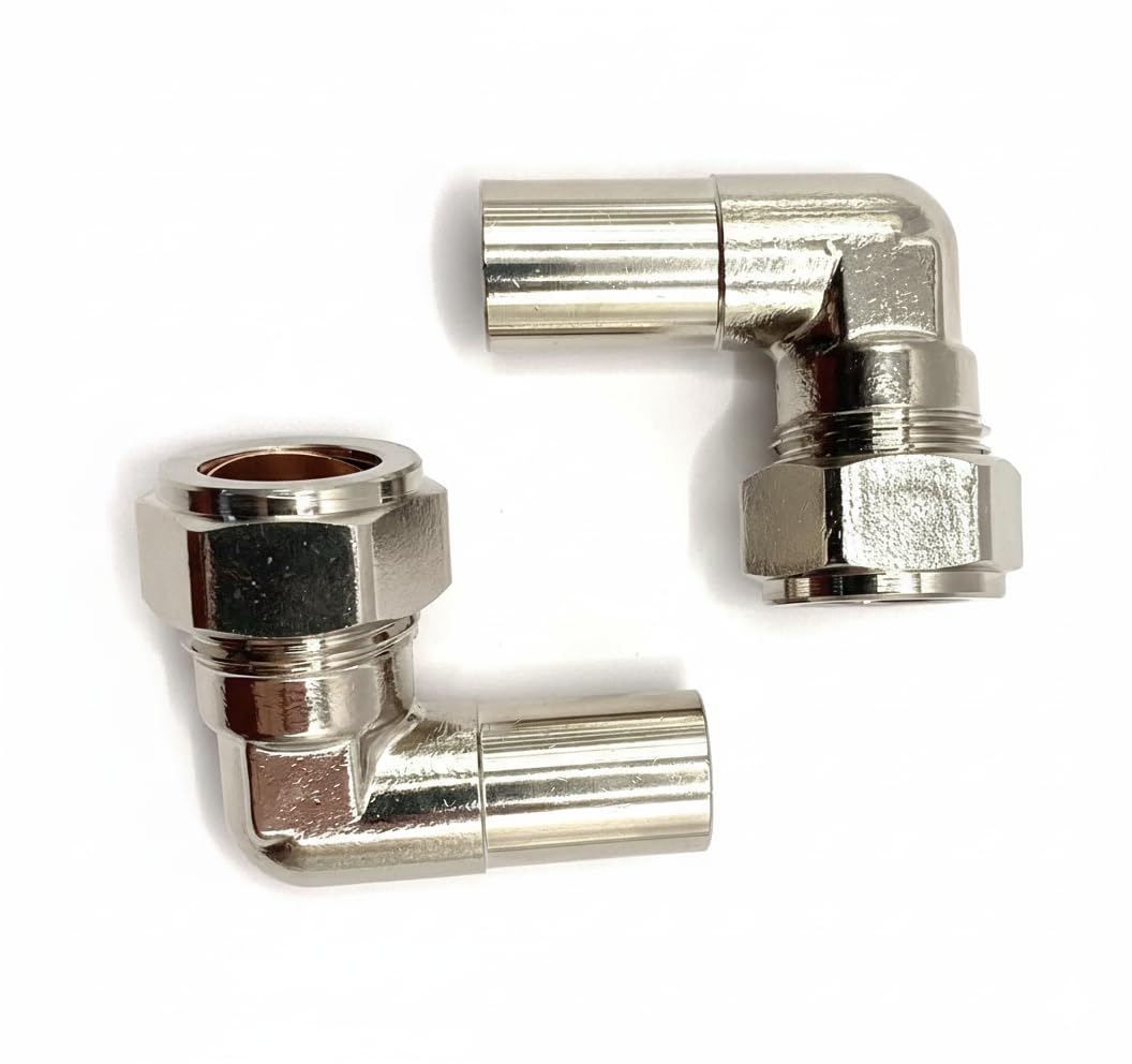 Greened House 15mm to 10mm 90 Degree Elbow Radiator Valve Pipe Reducer (Pair) for Radiator & Towel Rail Valves Chrome 1/2" Compression Fit